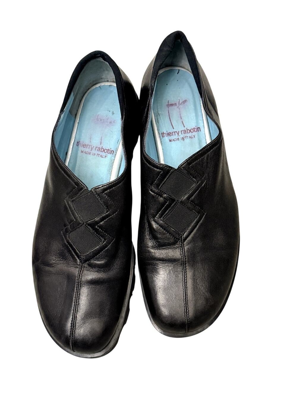 Thierry Rabotin Black Leather Slip-On Flats